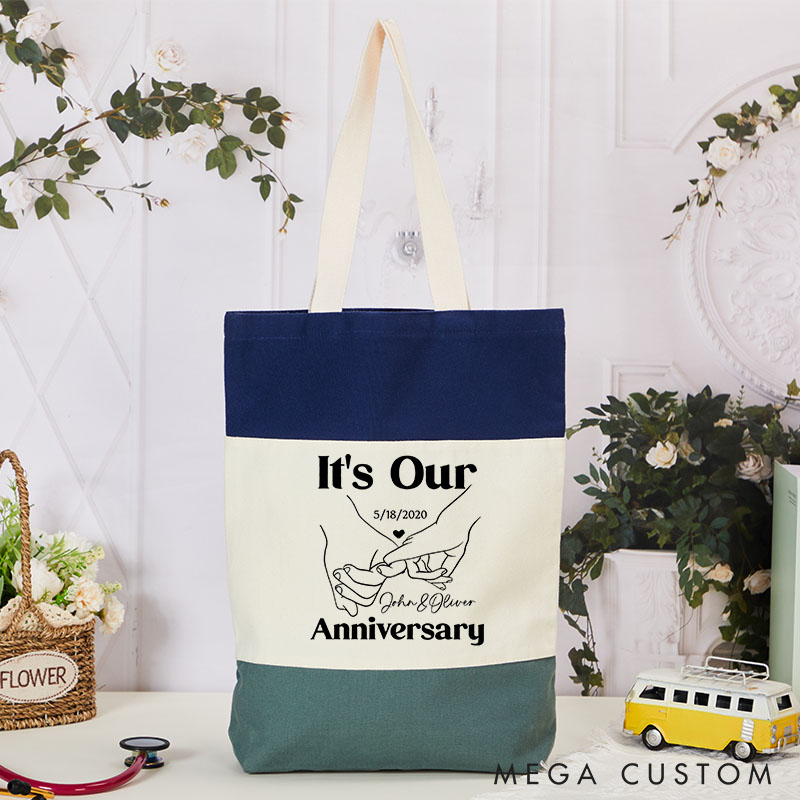 Personalized Couple Anniversary Bag for Boyfriend Girlfriend Named Canvas Tote Bag for Her Him