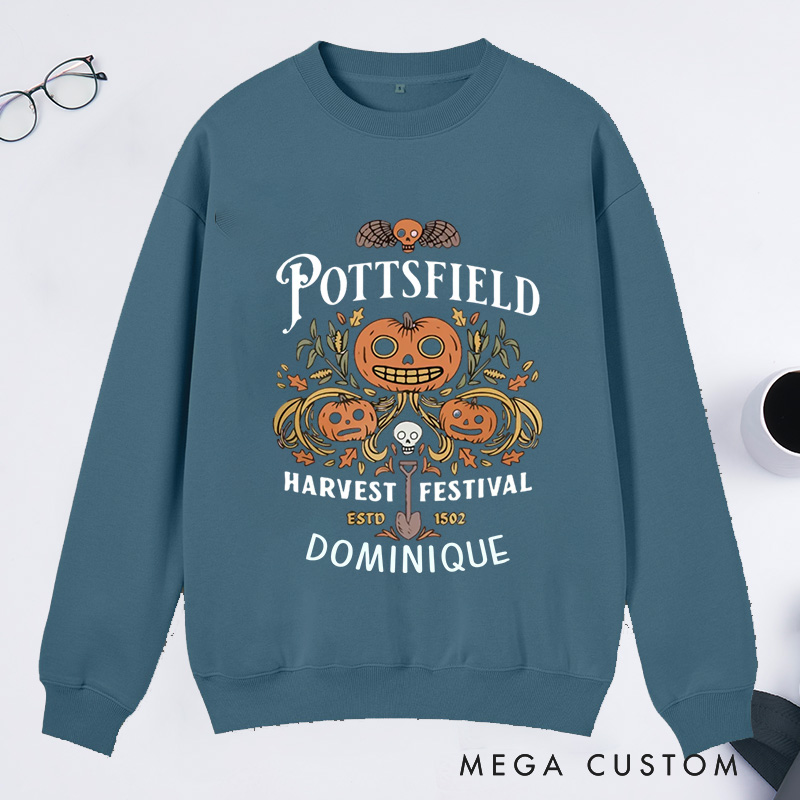 Personalized Pottsfield Harvest Festival Classic Sweatshirts Vegetables Fall Sweatshirt with Name Halloween Gift Plant Lover Gift Gardening Gift