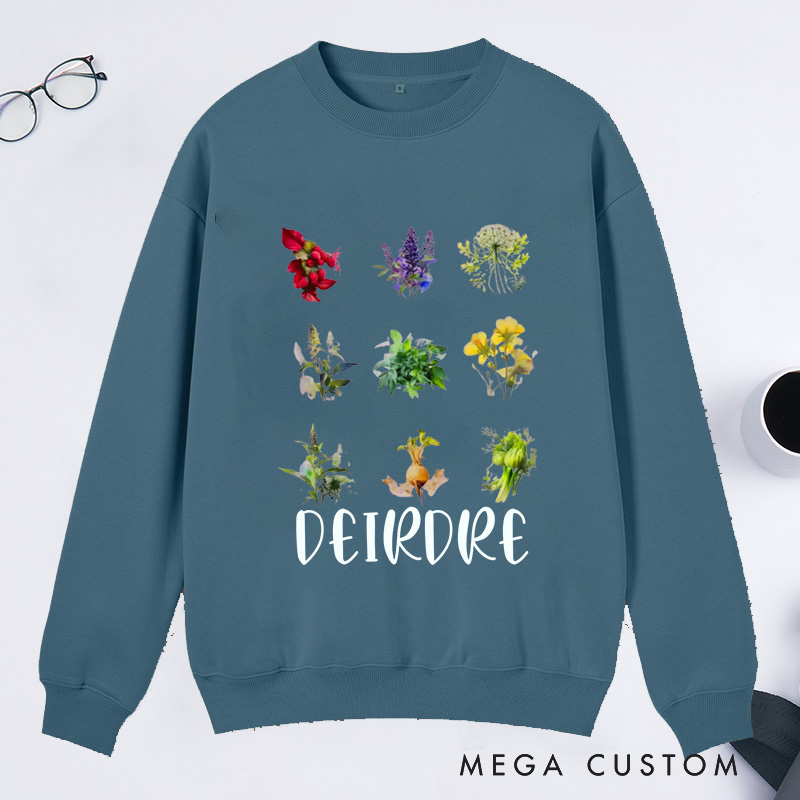 Personalized Women's Reproductive Health Herbs Classic Sweatshirts with Name Plant Lover Gift Gardening Gift for Gardener Gift