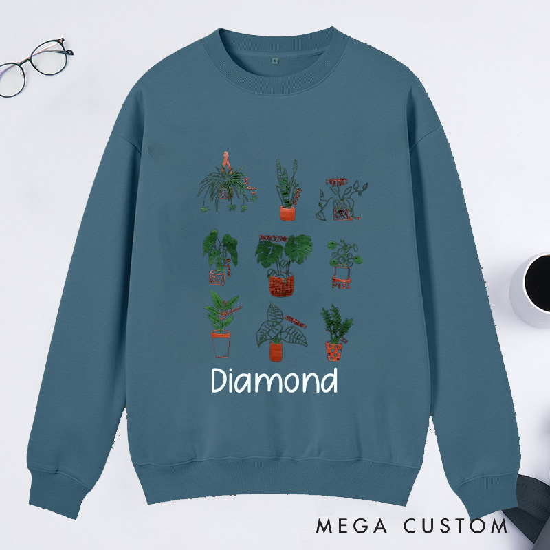 Personalized Plant Classic Sweatshirts with Name Plant Screen Printed Gardener Sweatshirt Plant Lover Gift Gardening Lover Gift for Gardener Gift