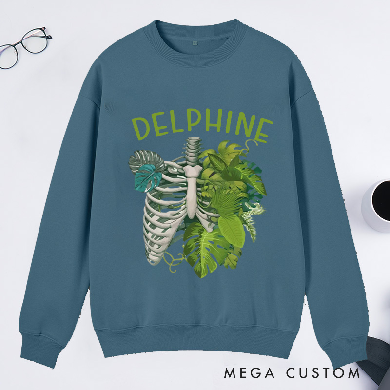 Personalized Skeleton Plant Classic Sweatshirts Monstera Sweatshirt Gardener Sweatshirt with Name Plant Lover Gift Gardening Gift Gardener Gift