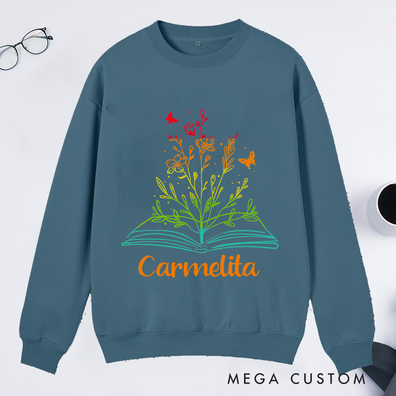 Personalized Book Flower Classic Sweatshirts Library Sweatshirt Bookish Sweatshirt with Name Book Lover Gift Librarian Gift Reading Gift