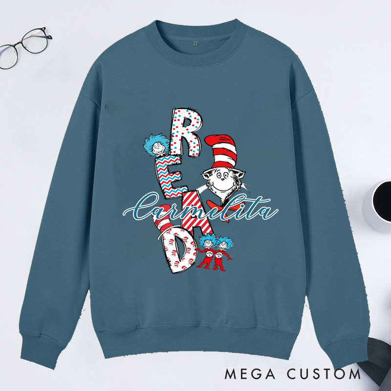 Personalized Trendy Read Classic Sweatshirts Read Across America Sweatshirt Bookish Sweatshirt with Name Book Lover Gift Librarian Gift