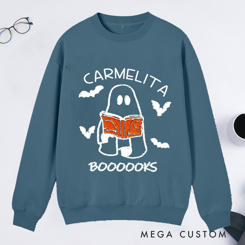 Personalized Booooks Classic Sweatshirts Custom Halloween Sweatshirt with Name Ghost Reading Halloween Gift Book Lovers Gift Librarian Gift
