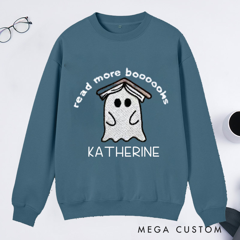 Personalized Ghost Book Classic Sweatshirts Fall Spooky Season Sweatshirt Reading Ghost Sweatshirt Book Lovers Gift Halloween Gift