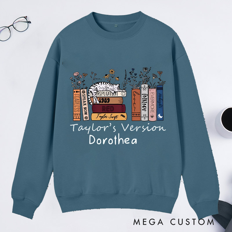 Personalized Book Flower and Cat Classic Sweatshirts Bookish Sweatshirts with Name Book Lovers Gift For Librarian Gift Reading Gift