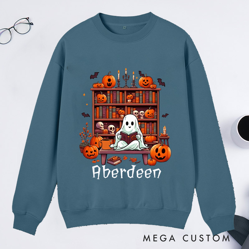 Personalized Ghost Book Reader Classic Sweatshirts Halloween Sweatshirt Bookish Sweatshirt with Name Book Lover Gift Librarian Gift Halloween Gift