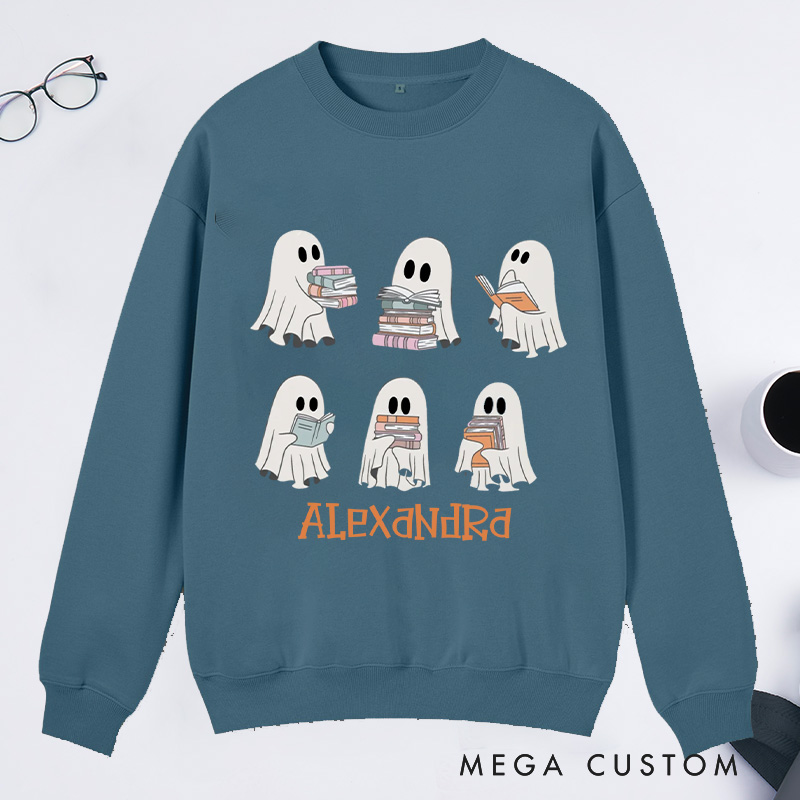 Personalized Reading Ghost Classic Sweatshirts, Custom Reading Sweatshirt with Name Book Lover Gift Librarian Gift Reader Gift Bookish Gift