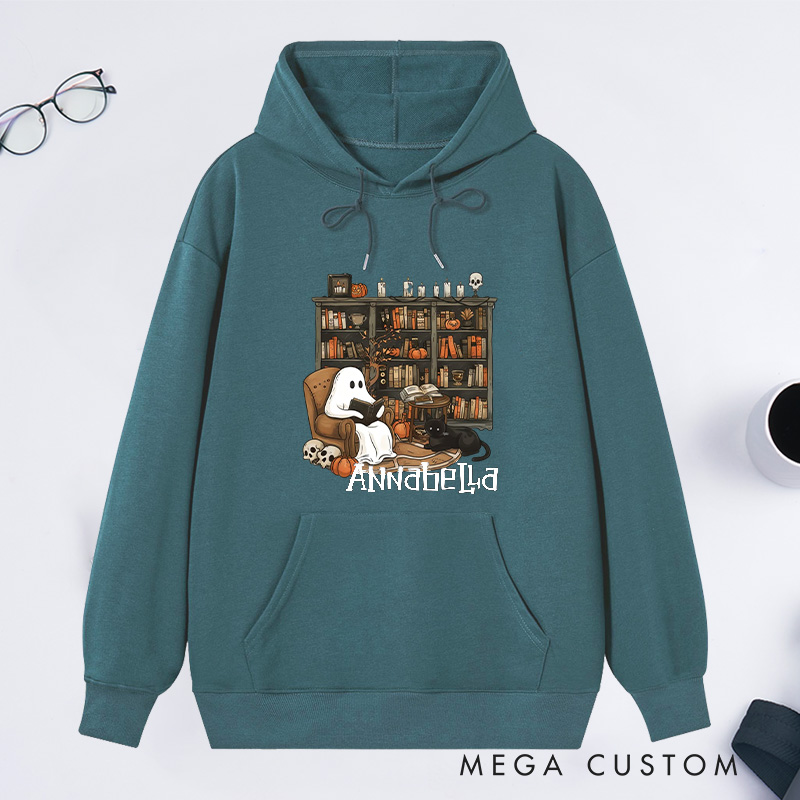 Personalized Retro Ghost Reading Books Classic Hoodies Book Lover Hoodies Reading Hoodies Librarian Gift Book Lover Gift For Reader