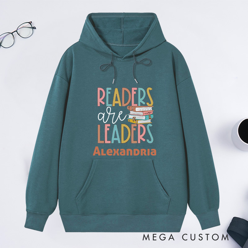 Personalized Readers Are Leaders Classic Hoodies Book Lover Hoodies Reading Hoodies with Name Librarian Gift Book Lover Gift For Reader