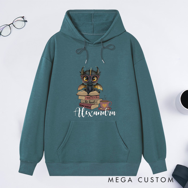 Personalized Cute Dragon Classic Hoodies Custom Book Lover Hoodies with Name Reading Hoodies Librarian Gift Book Lover Gift for Reader