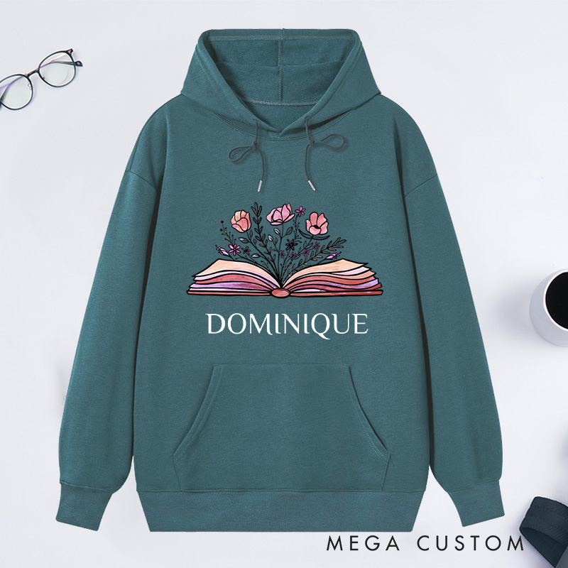 Personalized Flower Book Classic Hoodies Bookish Wildflower Hoodies Custom Book Lover Hoodies with Name Librarian Gift Reading Gift for Reader