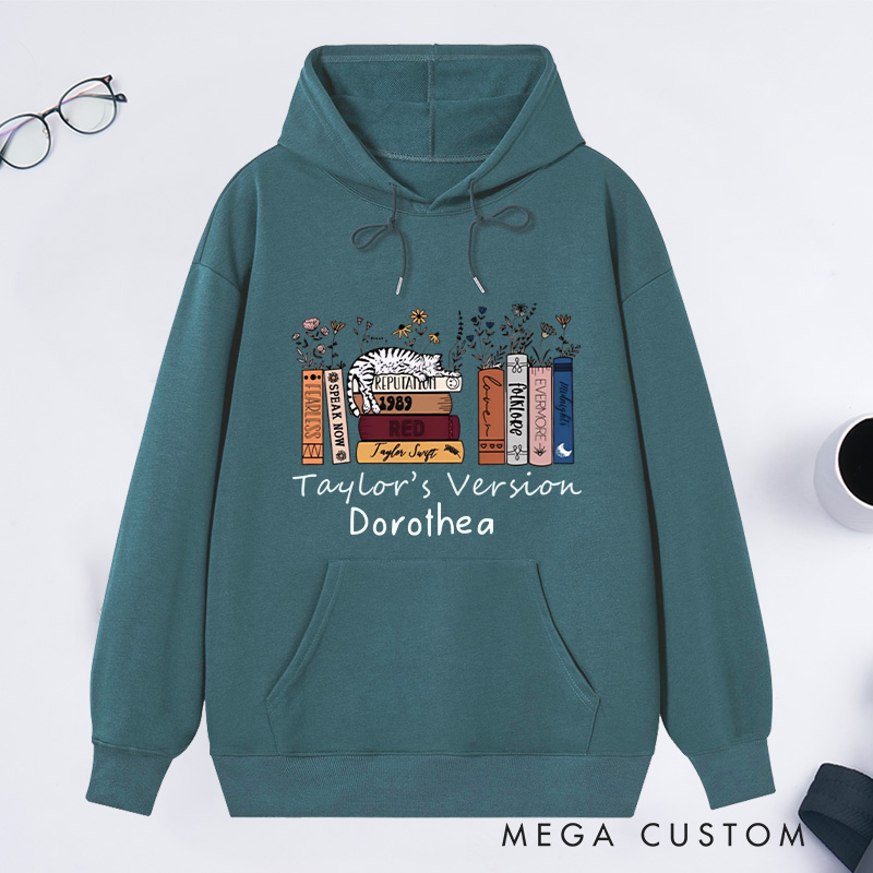 Personalized Book Flower and Cat Classic Hoodies Bookish Hoodies Custom Book Lover Hoodies with Name Librarian Gift Reading Gift for Reader