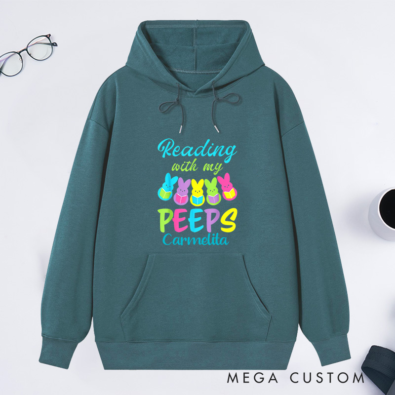 Personalized Reading With My Peeps Classic Hoodies Easter Bunny Hoodies Custom Bookish Hoodies with Name Librarian Gift Book Lover Gift Easter Gift