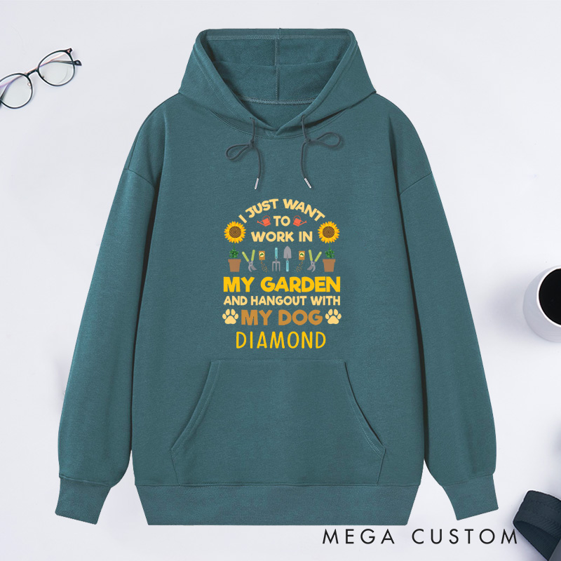 Personalized I Just Want To Work In My Garden And Hang Out with My Dog Classic Hoodies Gardening Hoodies with Name Plant Lover Gift Gardener Gift