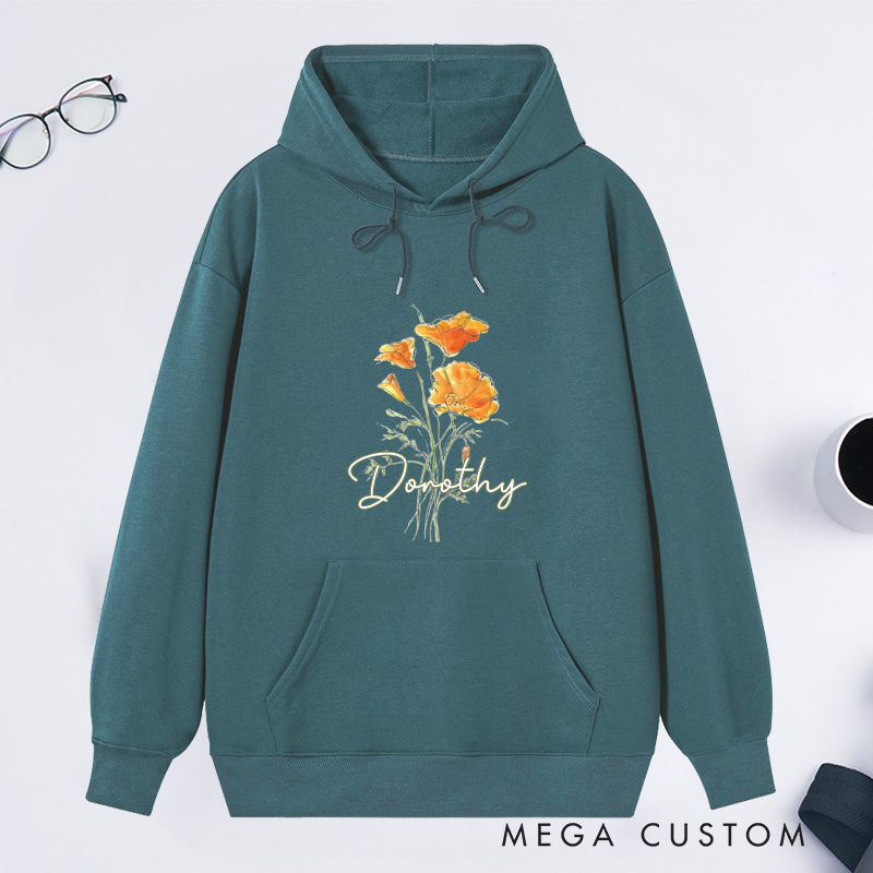 Personalized Golden Poppy Classic Hoodies Custom Flower Hoodies with Name Plant Lover Gift Gardening Lover Gift for Gardener Gift