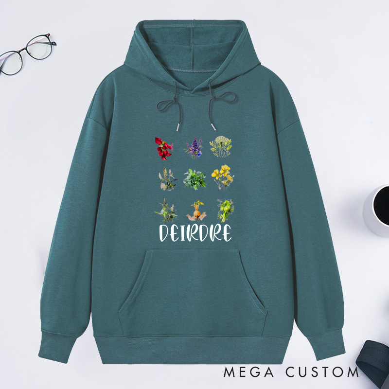 Personalized Women's Reproductive Health Herbs Hoodies Custom Hoodies with Name Plant Lover Gift Gardening Lover Gift for Gardener Gift