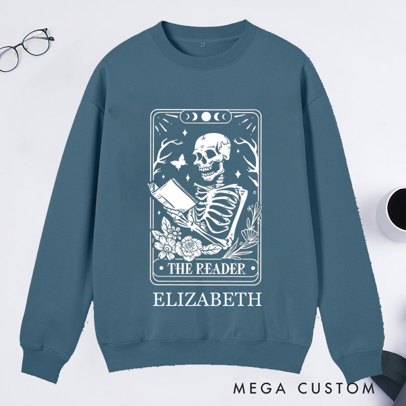 Personalized The Reader Tarot Card Printing Classic Hoodies Custom Book Lover Hoodies with Name Librarian Gift Reading Gift