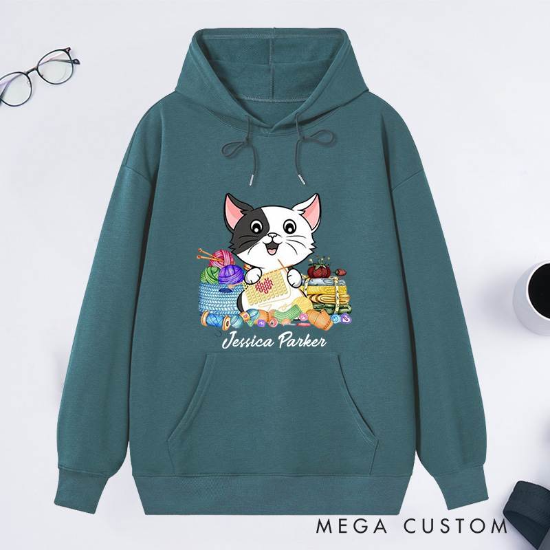 Personalized I Love Knitting And Cat Classic Hoodies Knit Gift Knitting Gift Knitter Gift Love To Knit Love Knitting Knit Lover