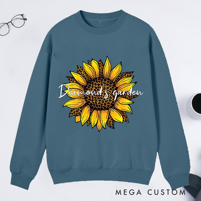 Personalized Leopard Sunflower Classic Sweatshirts Leopard Floral Sweatshirt Gardener Sweatshirt with Name Plant Lover Gift Gardening Gift