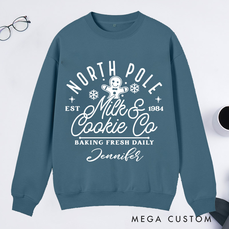 Personalized North Pole Milk and Cookie Co Classic Sweatshirts Christmas Baking Christmas Cookie Sweatshirts Gingerbread Christmas Gift