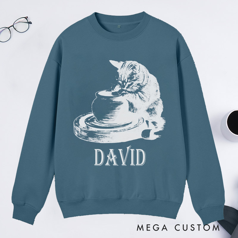 Personalized Cat Pottery Classic Sweatshirts Pottery Lover Sweatshirts Funny Cat Woman Sweatshirts Weird Animals Sweatshirts Vintage 90s Tattoo Graphic Vintage 90s Tattoo Graphic Sweatshirts