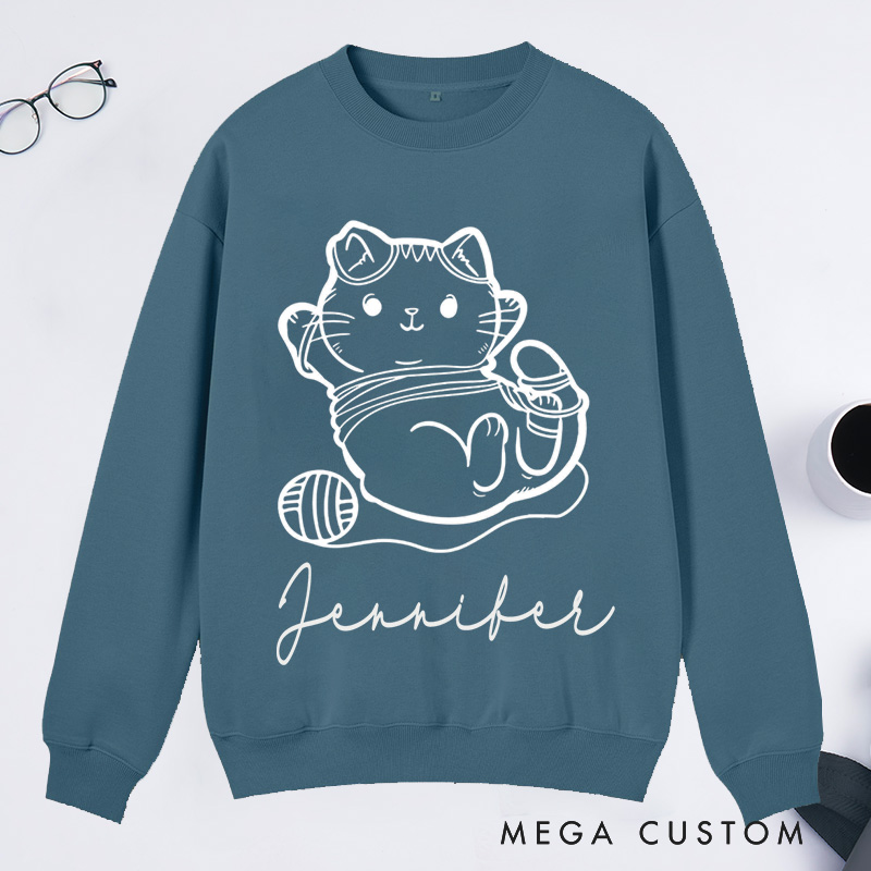 Personalized Cat And Yarn Knit Classic Sweatshirts Knitting Gift Knitter Gift Love To Knit Love Knitting Knit Lover