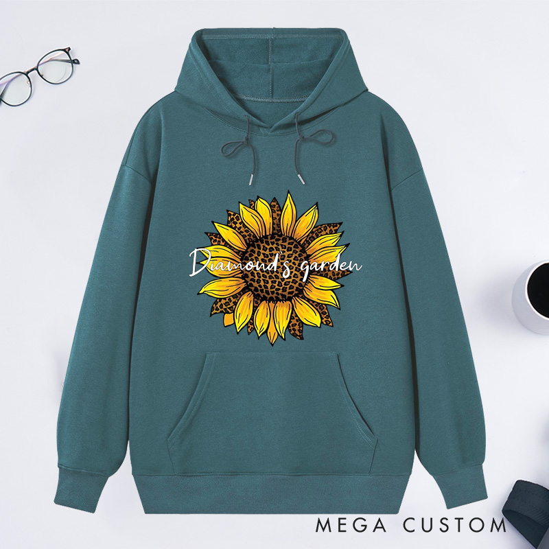 Personalized Leopard Sunflower Classic Hoodies Custom Leopard Floral Hoodies with Name Plant Lover Gift Gardening Lover Gift for Gardener Gift