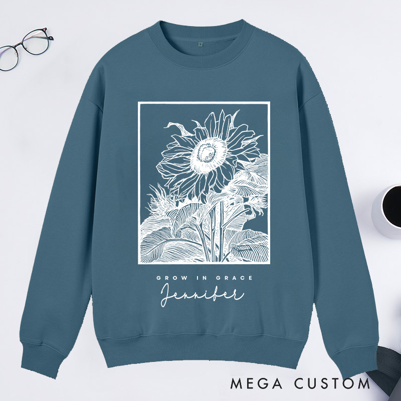 Personalized Grow In Grace Sunflower Classic Sweatshirts Gifts for Gardening Enthusiasts