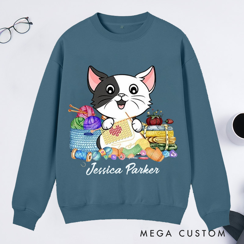 Personalized I Love Knitting And Cat Classic Sweatshirts Knit Gift Knitting Gift Knitter Gift Love To Knit Love Knitting Knit Lover