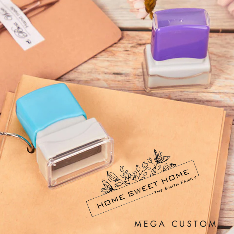 Personalized Housewarming Seal Home Sweet Home Design Custom Family Name and Floral Theme Decorative Stamp for New Homeowners Crafting Invitations