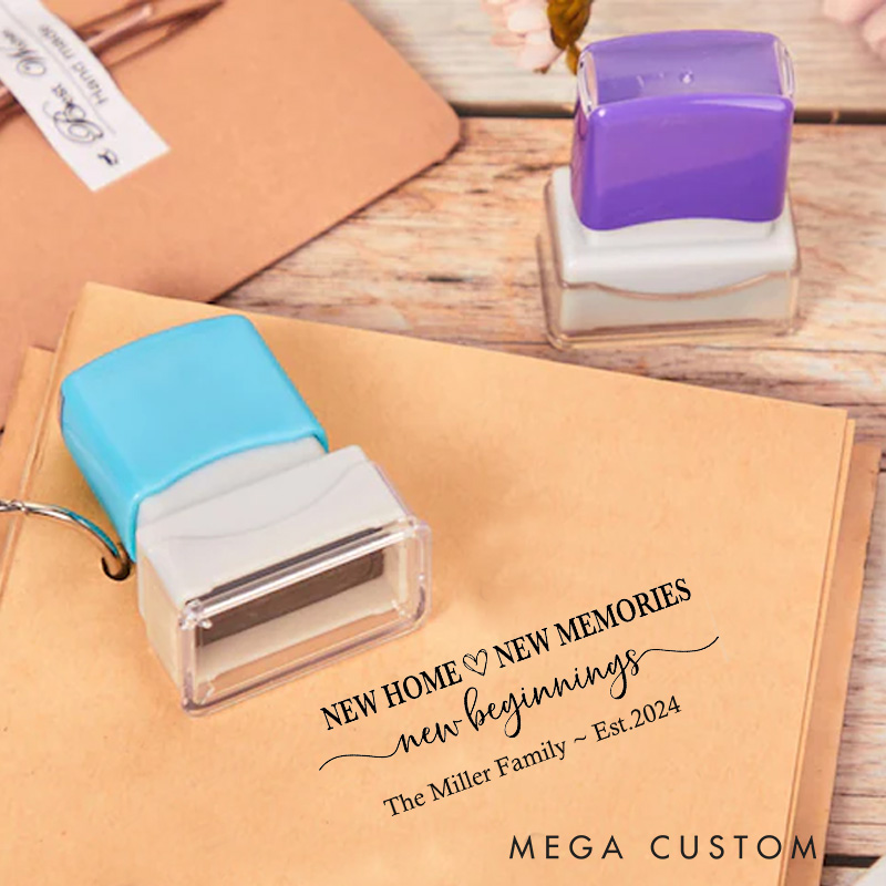 Personalized Housewarming Stamp New Home New Memories New Beginnings Design Custom Family Name and Established Year Decorative Stamp for New Homeowner