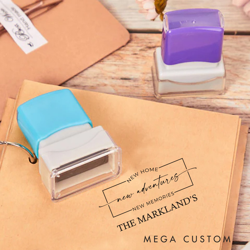 Personalized Housewarming Stamp New Home New Adventures New Memories Custom Family Name Decorative Stamp for New Homeowners Crafting and Keepsakes