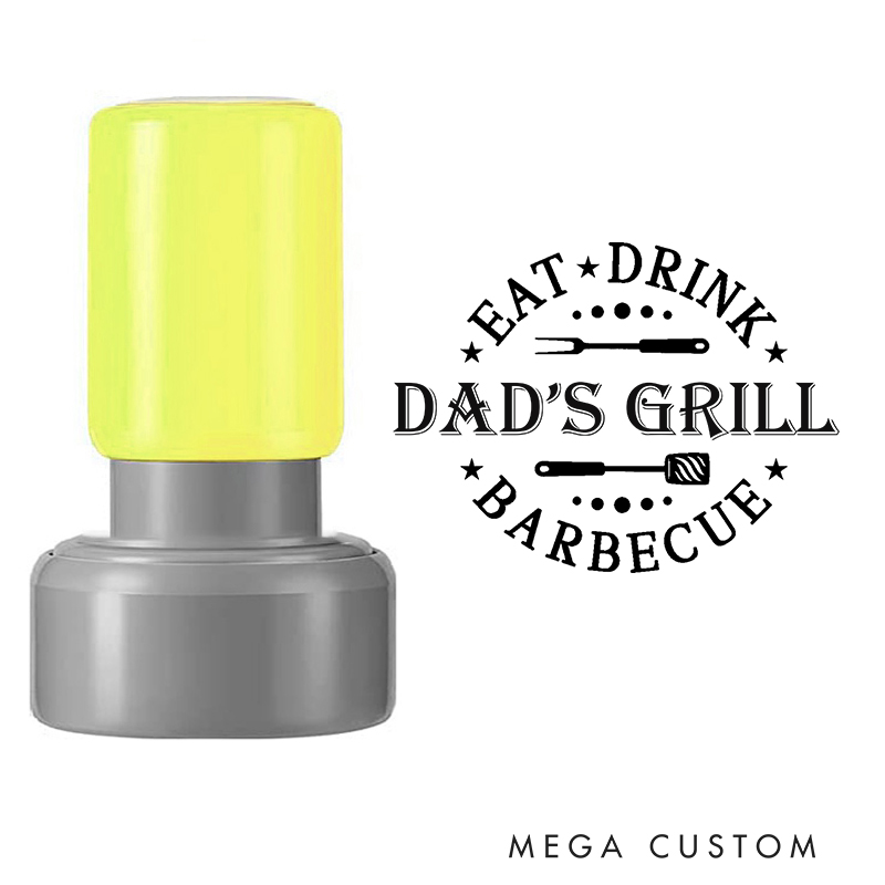 Personalized Round Barbecue Stamp Dad's Grill Design Eat Drink Barbecue Theme Decorative Stamp for Housewarming Gifts