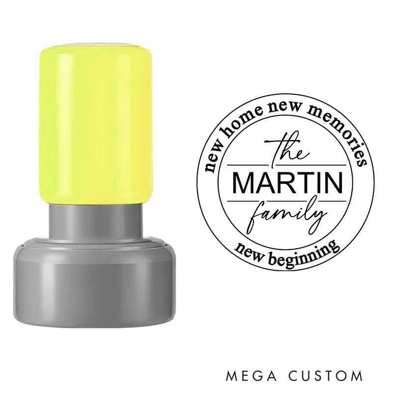 Personalized Round Housewarming Stamp New Home New Memories New Beginning Design Custom Family Name Decorative Stamp for New Homeowners