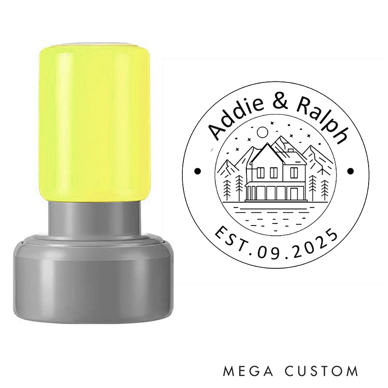 Personalized Housewarming Stamp Mountain Home Design Custom Names Established Date Decorative Stamp for New Homeowners Housewarming Gifts