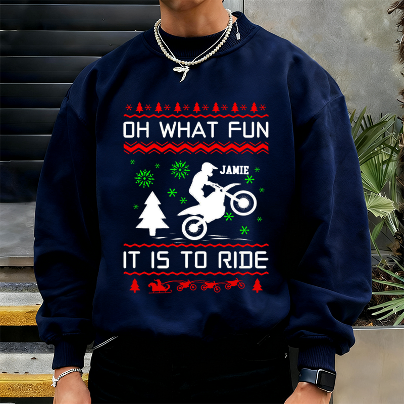 Personalized Christmas Sweatshirt What Fun It Is to Ride Design Sweatshirt Gift for Motorcyclist and Motorbike Lovers