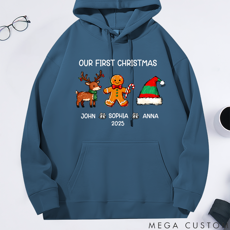 Personalized Classic Hoodie Christmas Hand-Drawn Style Cartoon Pattern Design