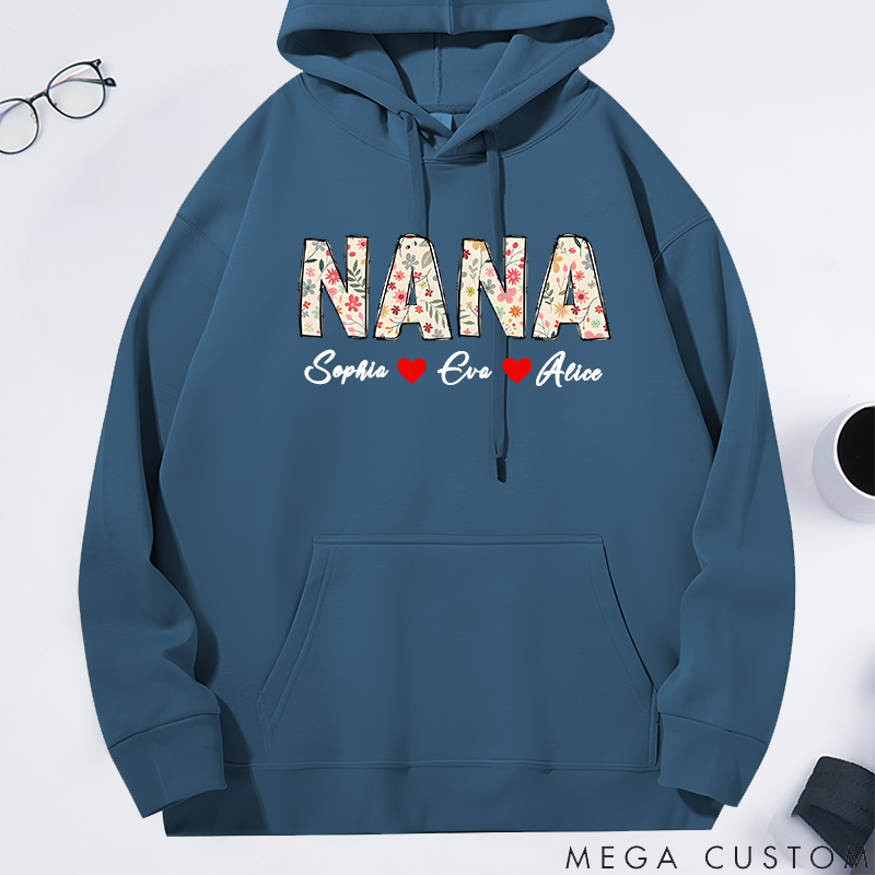 Personalized Classic Hoodie Floral Nana Design Happy Family Theme 