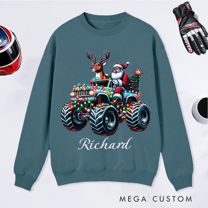 Personalized Christmas Sweatshirt Custom Name Racing Santa Christmas Pullover Gifts
