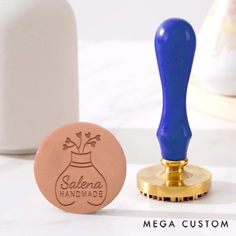 Personalized Clay Pottery Stamp Gift for Pottery Lovers with Handmade Vase and Custom Name