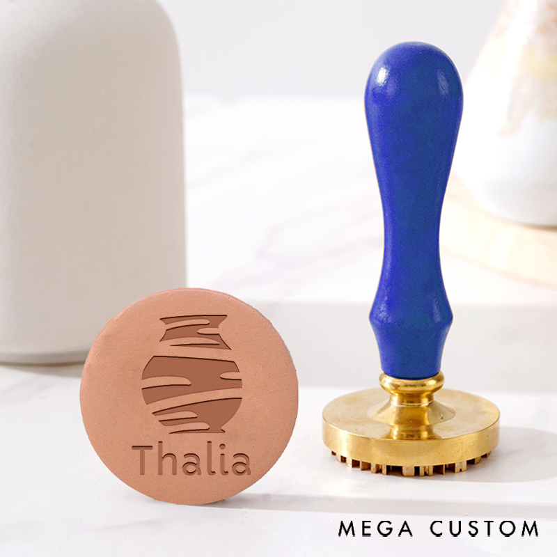 Personalized Pottery Stamp Ceramics Clay Gift for Potter with Stylish Bottle and Custom Name