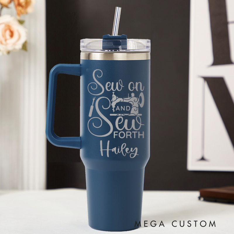 Personalized 40oz Tumbler with Handle Sew on and Sew Forth Tumbler and Custom Name