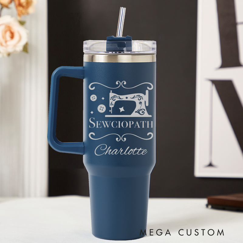 Personalized 40oz Tumbler with Handle Sewciopath Tumbler and Custom Name