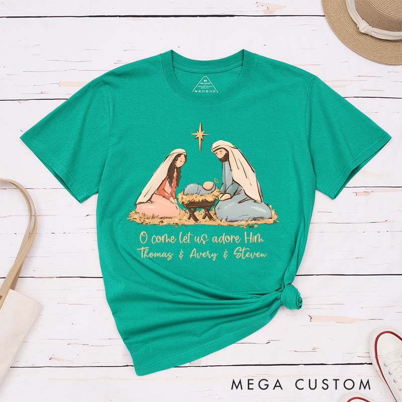 Personalized Classic T-Shirts O Come Let Us Adore Him Nativity Scene Inspirational T-Shirt