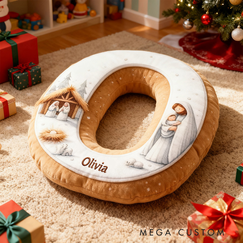 Personalized Nativity Scene Letter Pillow Religious Gift Christian Home Decor Baptism Gift for Kids
