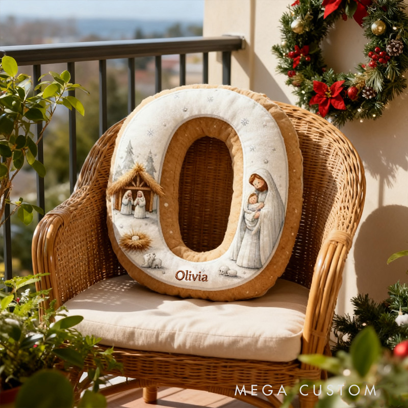 Personalized Nativity Scene Letter Pillow Religious Gift Christian Home Decor Baptism Gift for Kids