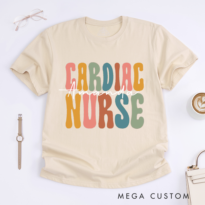 Personalized Nurse T-Shirts Cardiac Nurse Colorful Letters Shirt Thoughtful Gift for Nurses