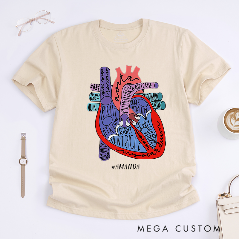 Personalized Nurse T-Shirts Anatomical Heart  Creative Shirt Educational Gift for Nurses