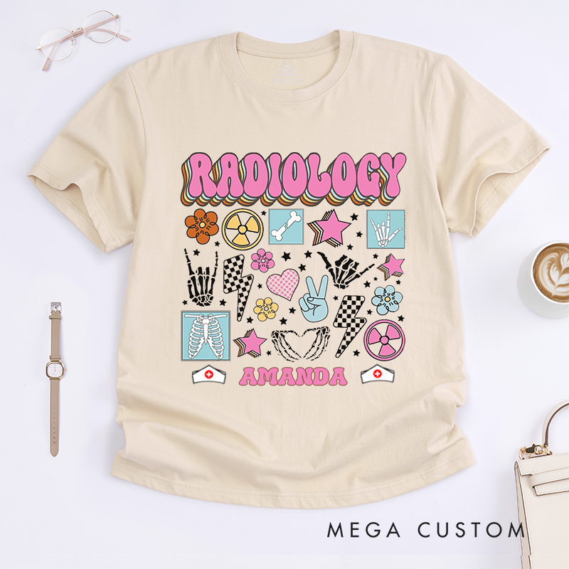 Personalized Nurse T-Shirts Radiology Colorful Retro Fun Shirt Gift for Radiology Nurses